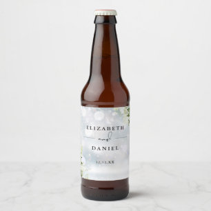 Rótulo Para Garrafa De Cerveja Casamento de Inverno com Flora Verde Elegante