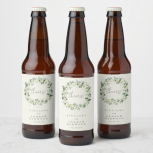 Rótulo Para Garrafa De Cerveja Casamento de Inverno Creme Snowberry+Eucalipto