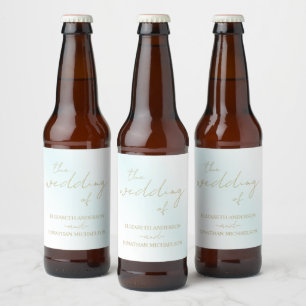 Rótulo Para Garrafa De Cerveja Casamento de Onda Blue Watercolor
