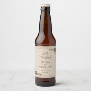 Rótulo Para Garrafa De Cerveja Casamento de ornamentado de bege clássico