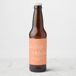 Rótulo Para Garrafa De Cerveja Casamento de Peach de Script de Assinatura Elegant