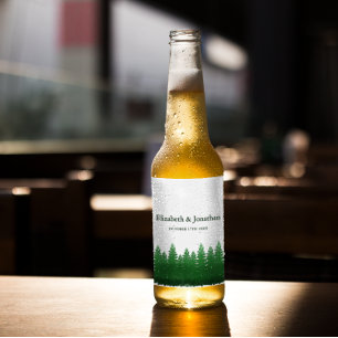 Rótulo Para Garrafa De Cerveja Casamento de Pinheiros de Madeira