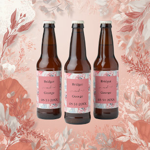 Rótulo Para Garrafa De Cerveja casamento de rosa de apricot de pedras florais de 