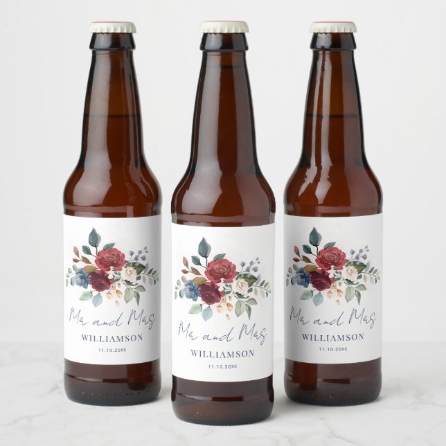 Rótulo Para Garrafa De Cerveja Casamento de Script Botânico Floral (Garrafas)