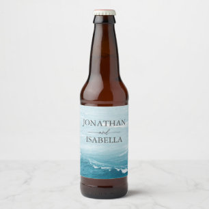 Rótulo Para Garrafa De Cerveja Casamento de verão pelo mar azul ondulado, ombre o