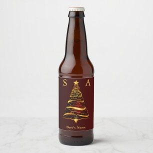 Rótulo Para Garrafa De Cerveja Casamento Dourado de Monograma da Árvore de Natal