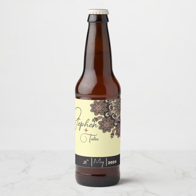 Rótulo Para Garrafa De Cerveja Casamento Elegante Inspirado em Mandala (Frente)