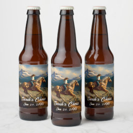 Rótulo Para Garrafa De Cerveja Casamento entre Cowgirl Ocidental e Cavalo de Palo