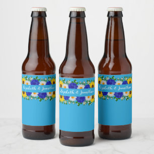 Rótulo Para Garrafa De Cerveja Casamento Floral Azul do Céu Azul