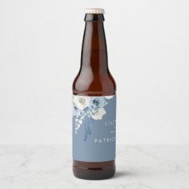 Rótulo Para Garrafa De Cerveja Casamento Floral de Aquarela Boho em Azul Empoeira
