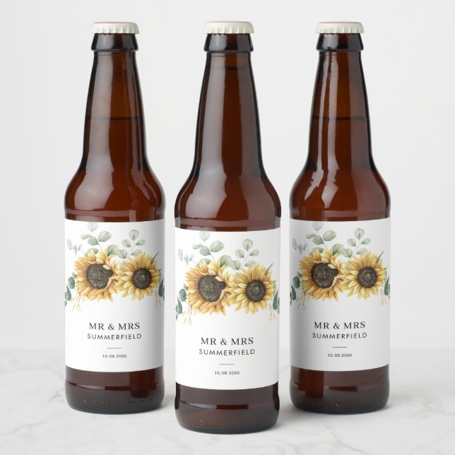 Rótulo Para Garrafa De Cerveja Casamento Floral de Girassol (Garrafas)