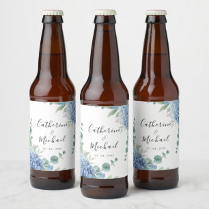 Rótulo Para Garrafa De Cerveja Casamento Floral de Hortênsia Azul