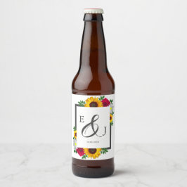 Rótulo Para Garrafa De Cerveja Casamento Floral de Sunflower Rosa Daisy Autumn
