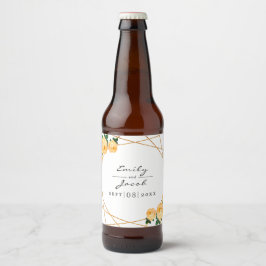 Rótulo Para Garrafa De Cerveja Casamento Floral Elegante Dourado Geo Orange