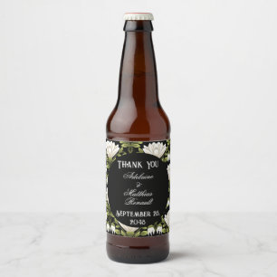 Rótulo Para Garrafa De Cerveja Casamento Floral Elegante Preto e Branco: Caligraf