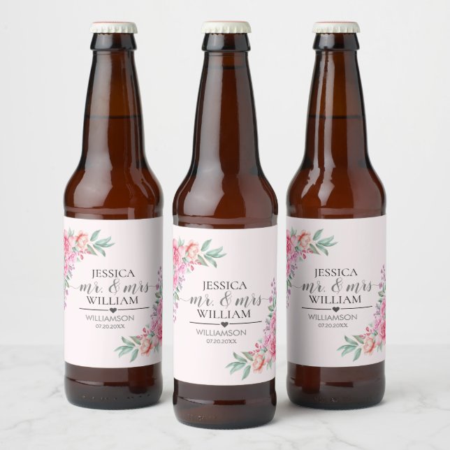 Rótulo Para Garrafa De Cerveja Casamento Floral Pink (Garrafas)