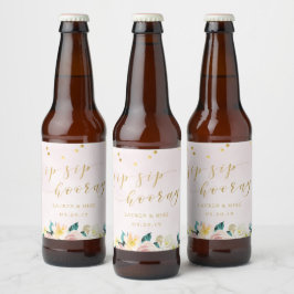 Rótulo Para Garrafa De Cerveja Casamento Floral Rosa Rústico Sip Sip Hurra