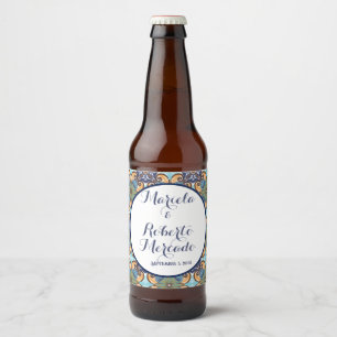 Rótulo Para Garrafa De Cerveja Casamento Floral Talavera mexicano legante