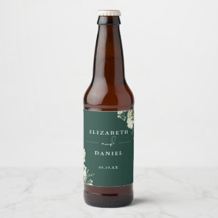 Rótulo Para Garrafa De Cerveja Casamento Floral Verde Esmeralda Elegante