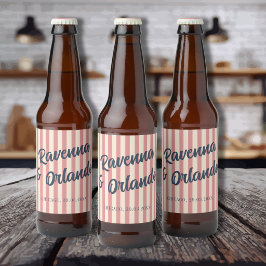 Rótulo Para Garrafa De Cerveja Casamento Listras Rosa Bege Azul Marinho Retro