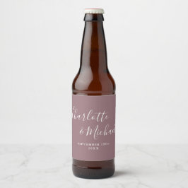 Rótulo Para Garrafa De Cerveja Casamento Mauve de Script de Assinatura Elegante
