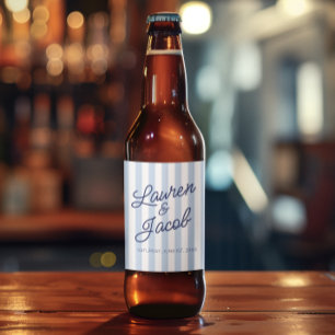 Rótulo Para Garrafa De Cerveja Casamento Moderno Minimalista Listras Azuis