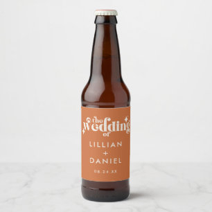 Rótulo Para Garrafa De Cerveja Casamento Moderno Retro Laranja e Creme