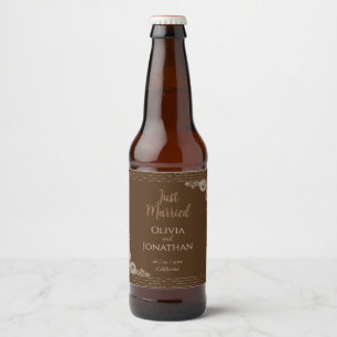 Rótulo Para Garrafa De Cerveja Casamento ornamentado de bronze elegante e sofisti