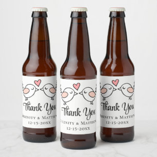 Rótulo Para Garrafa De Cerveja Casamento Pássaros do Amor Agapornis Preto Branco