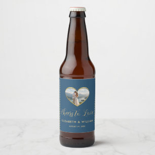 Rótulo Para Garrafa De Cerveja Casamento personalizado com bolinhas azuis e doura