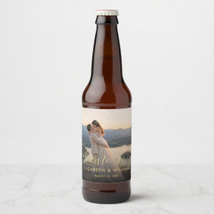 Rótulo Para Garrafa De Cerveja Casamento personalizado com bolinhas douradas e pr