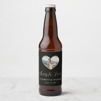 Rótulo Para Garrafa De Cerveja Casamento personalizado com bolinhas pretas e dour