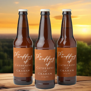 Rótulo Para Garrafa De Cerveja Casamento Personalizado Rustic Orange Boho