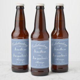 Rótulo Para Garrafa De Cerveja Casamento Personalizado Vintage Chic Dusty Blue