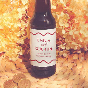 Rótulo Para Garrafa De Cerveja Casamento Retro com Moldura Ondulada Colorida Mode