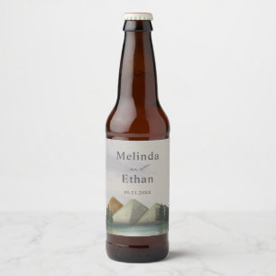 Rótulo Para Garrafa De Cerveja Casamento Rustic Mountain & Lake Evergreen