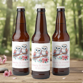 Rótulo Para Garrafa De Cerveja Casamento Rústico Boho de Bosque de Coruja