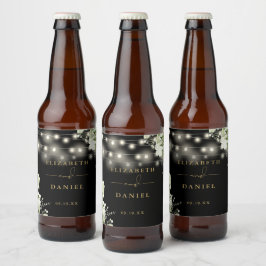 Rótulo Para Garrafa De Cerveja Casamento Verde Dourado das Luzes Vermelhos Florai