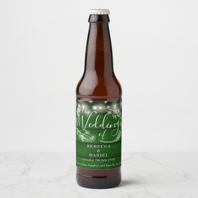 Rótulo Para Garrafa De Cerveja Casamento Verde Emerald Verde Floral Rustic (Frente)