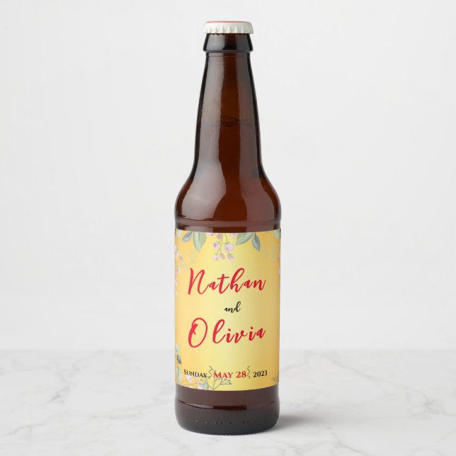 Rótulo Para Garrafa De Cerveja Casamento vermelho e Dourado (Frente)