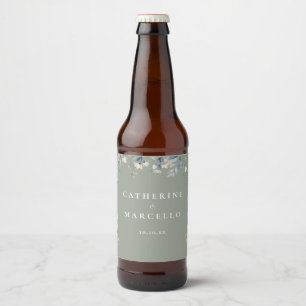 Rótulo Para Garrafa De Cerveja Cascata Floral de Flores Silvestres Noiva Verde Sa