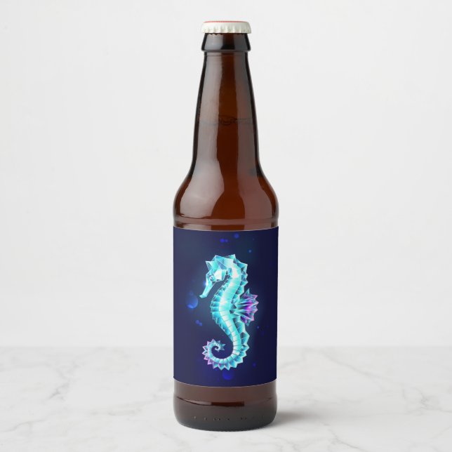 Rótulo Para Garrafa De Cerveja Cavalo de Gelo Cristal em Fundo Azul (Frente)