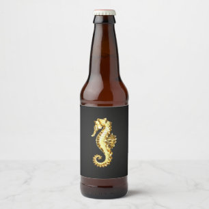 Rótulo Para Garrafa De Cerveja Cavalo-Marinho Poligonal Dourado