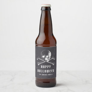 Rótulo Para Garrafa De Cerveja Caveira de Pirata Preto Vintage & Ossos Feliz Hall