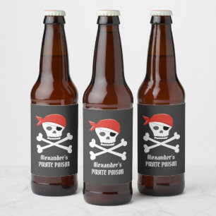 Rótulo Para Garrafa De Cerveja Caveira Divertida Cruzada Pirata Veneno Personaliz