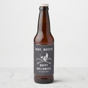 Rótulo Para Garrafa De Cerveja Caveira e Ossos de Pirata Preto Vintage Halloween