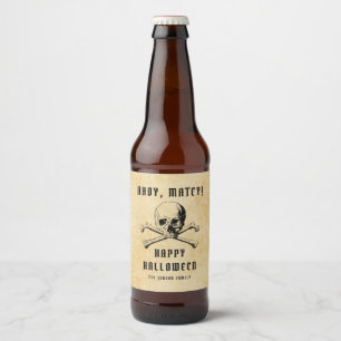 Rótulo Para Garrafa De Cerveja Caveira e Ossos de Pirata Vintage Halloween