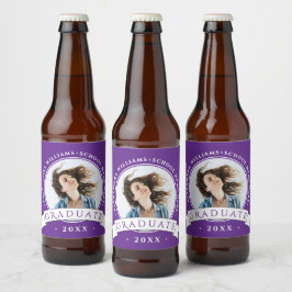 Rótulo Para Garrafa De Cerveja Celebração de Foto de Graduação Universitária Roxa