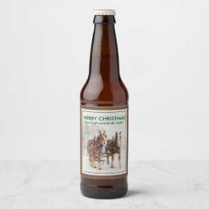 Rótulo Para Garrafa De Cerveja Cena de Natal do inverno da Equipe Belga de Cavalo