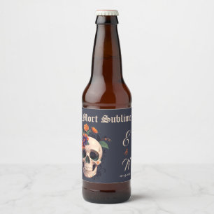 Rótulo Para Garrafa De Cerveja Cerveja de casamento com monograma de crânio flora